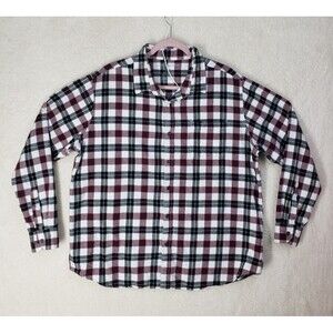 Logan Martin Men Shirt Extra Large White Plaid 100%Cotton Casual Button Down Fit